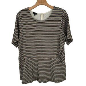Talbots womens top tunic peplum black tan striped knit size 1X plus short sleeve